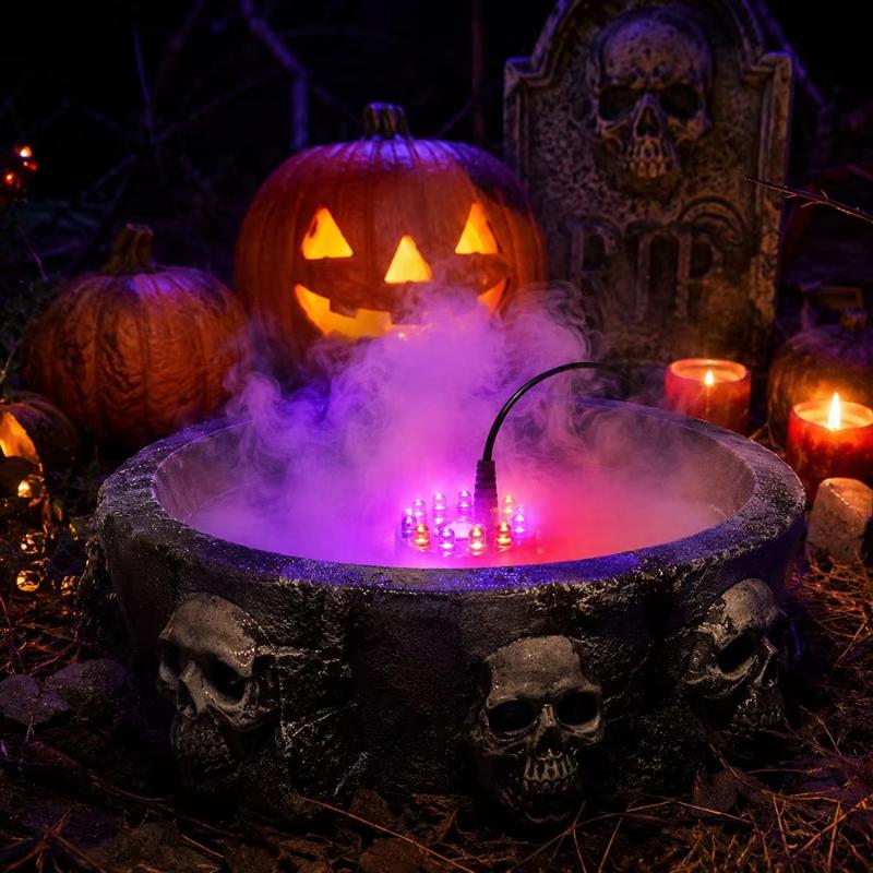 Halloween Fog Machine Mini Color Changing LED Pumpkin Light Pond Fogger for Outdoor Garden Decor