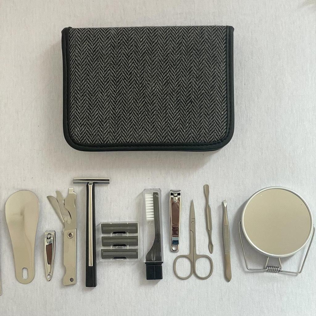 Men's Travel Grooming Set: Nail Clippers, Toothbrush, Razor, Double-Sided Mirror