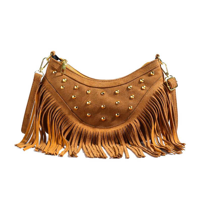Bag Autumn and Winter Advanced Sense Retro Armpit Bag Women's New Imitation Suede Small Square Bag Fringed Shoulder Messenger Bag