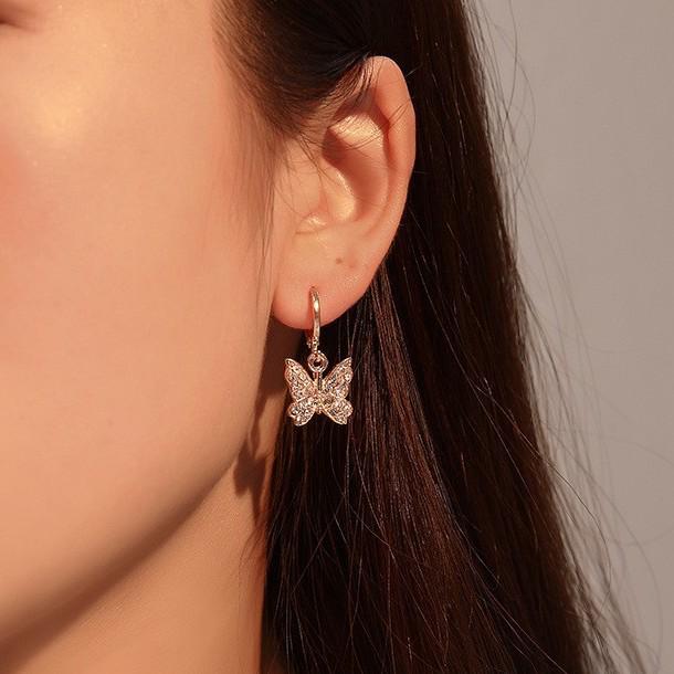 European & American Elegant Rhinestone Butterfly Dangle Earrings