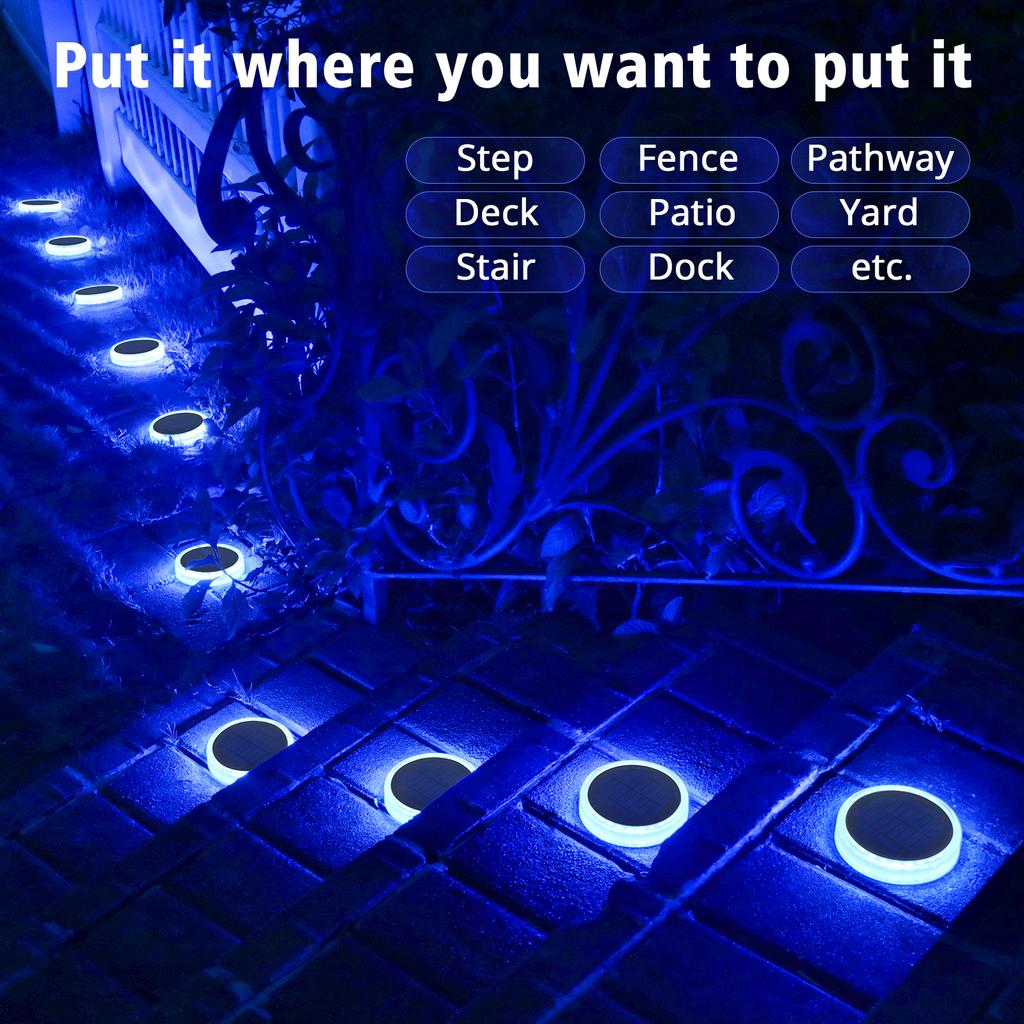 Hot Outdoor IP68 Solar Powered Blue Deck Lights 4 Pack Ground Pathway Driveway Garden Lamp Led Step Lights Landscape LiFePO4