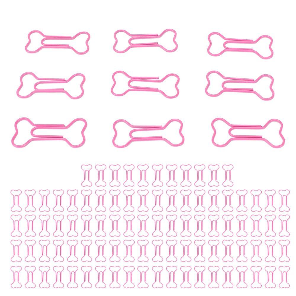 100Pcs Pink Paper Clips Bone Shaped Cute Paper Clips Stationery Accessories Paperclips  Office