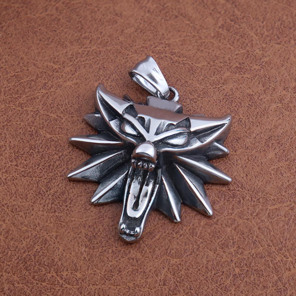 Stainless Steel Wizard 3 Wolf Head Pendant Retro Style Geralt of Rivia Men's Necklace Popular Medieval Witcher Jewelry