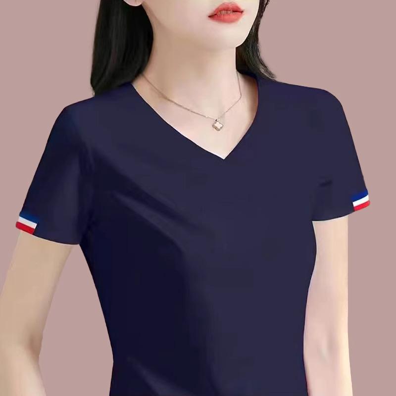 Women's 2025 Summer V-Neck Cotton White Short-Sleeve T-Shirt - High-End, Stylish, Hot-Selling Top