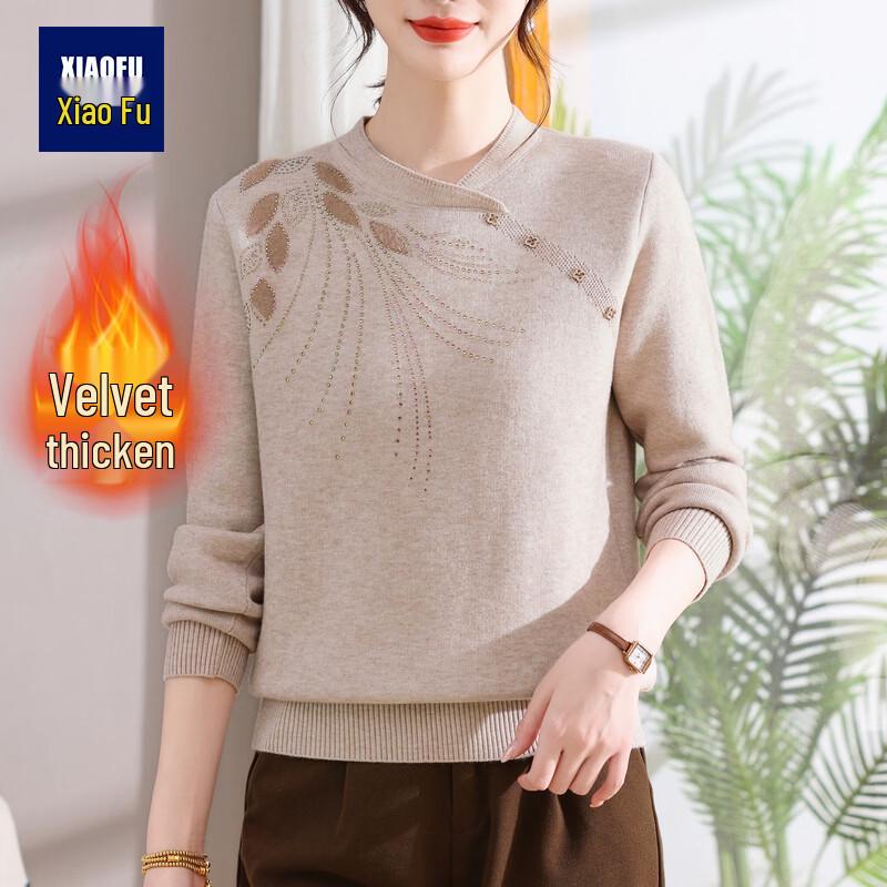 

Теплый свитер для женщин среднего возраста с бархатной подкладкой и воротником-стойкой XL