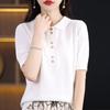 Summer Sweater Short-sleeved Womens Button One Tone Pullover Bottom Blouse Top