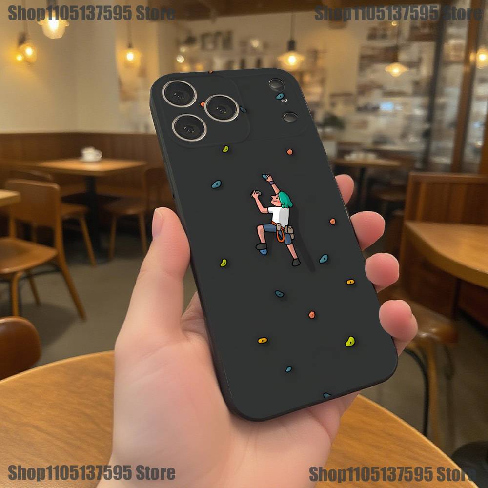 Rock Climbing Wall Phone Case For iPhone 17,16,15,14,13,12,11,Pro,XS,Max,XR,Plus,E,SE4,Mini Black Soft Cover