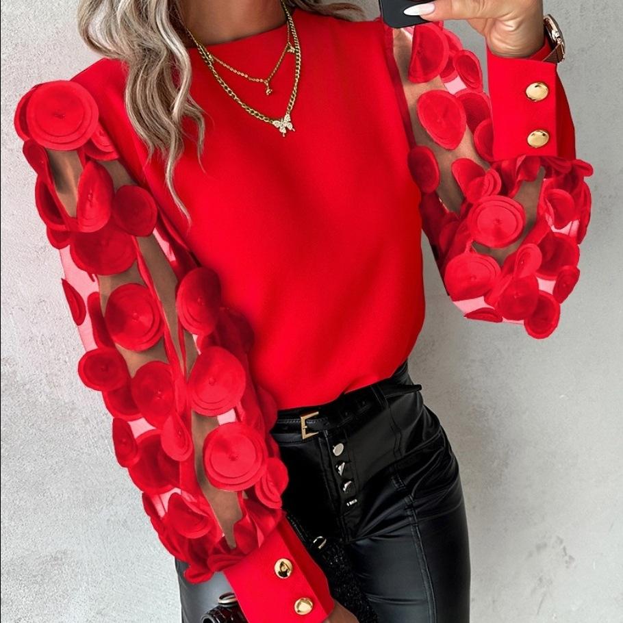 EastRogue Moda Donna Casual Autunno Colore Solido Stampa Manica Lunga Girocollo Ampia Bluse & Camicie