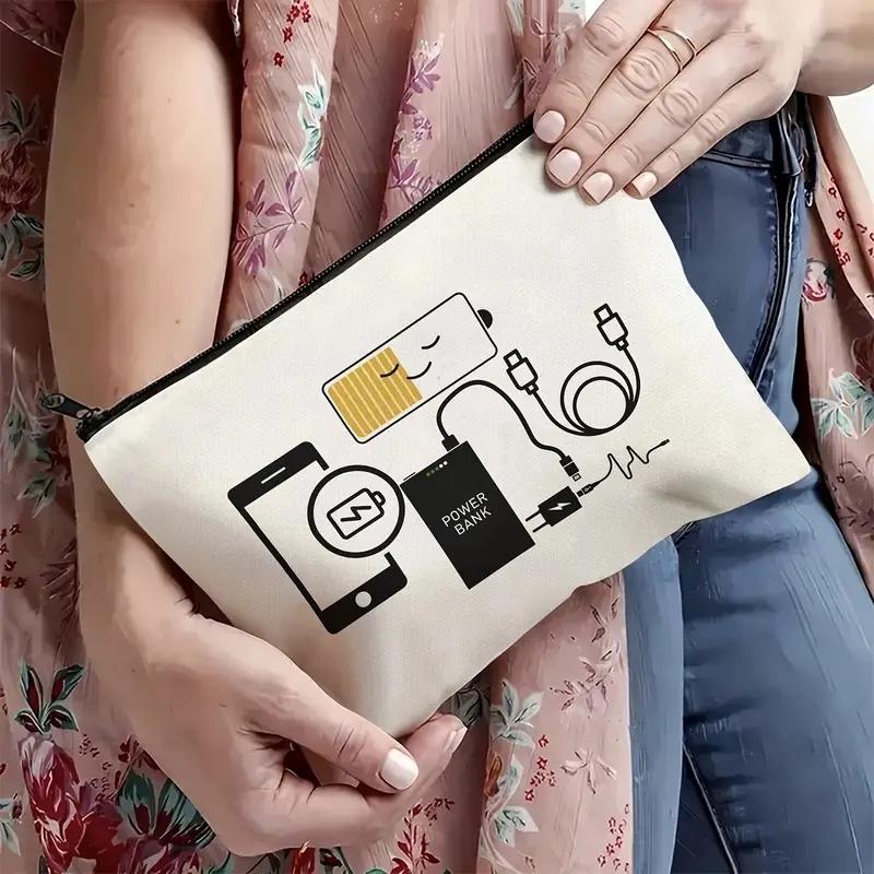 White Charger Cable Organizer Bag, Travel Power Bank Storage for Smartphone Tablet Laptop, Gift for Parents
