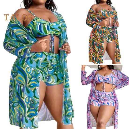 3 sztuk/zestaw kobiety seksowne bikini zestaw drukuj biustonosz typu Sling biustonosz wysokiej talii kąpielówki krem ​​do opalania zestaw kardigan szybkoschnący strój kąpielowy kostiumy kąpielowe
