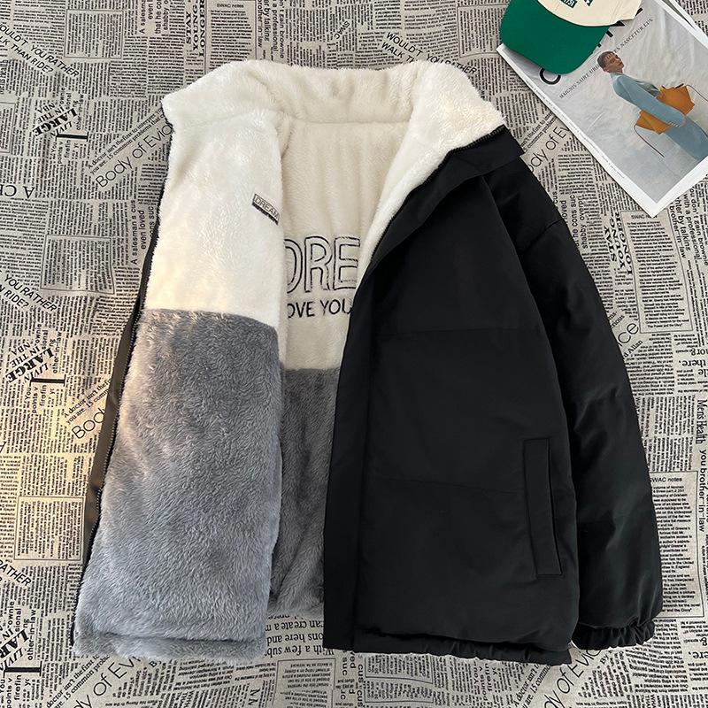 Lambswool Cotton Jacket, Unisex Double-sided Wear, Plush Jacket, Loose Cotton Coat