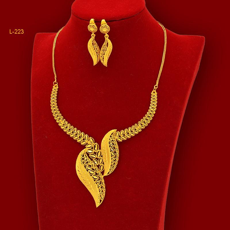 2026 Flower Necklace Earrings Set Dubai India Nigeria Gold Plated Ladies Wedding Jewelry