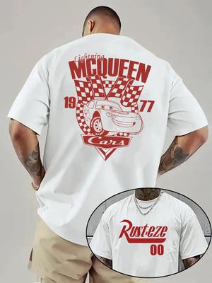 Disney Auto Lightning McQueen Herren T-Shirt, 100% Reine Baumwolle Kurzärmlig, Modisches und Hochwertiges Herren Oberteil