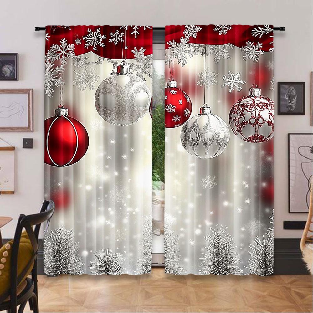 2Pcs Christmas Curtains Cute Winter Holiday Xmas Gifts Snowflakes Elf Window Drapes Suitable For Living Room Bedroom Kitchen