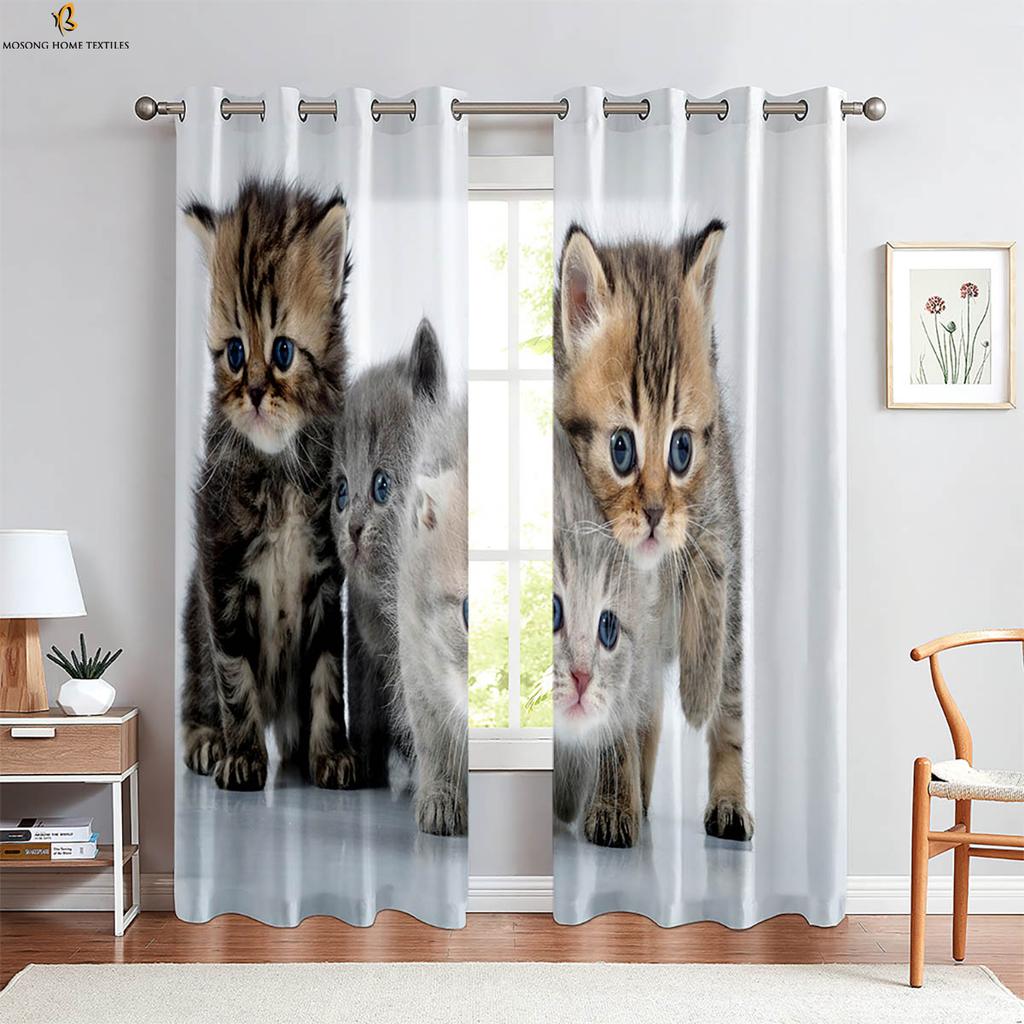 Funny Astronaut Cat Cartoon Stereo Printing Curtains Bedroom Living Room Kitchen Decorative Household Supplies Curtain Set Of 2 Made Polyester