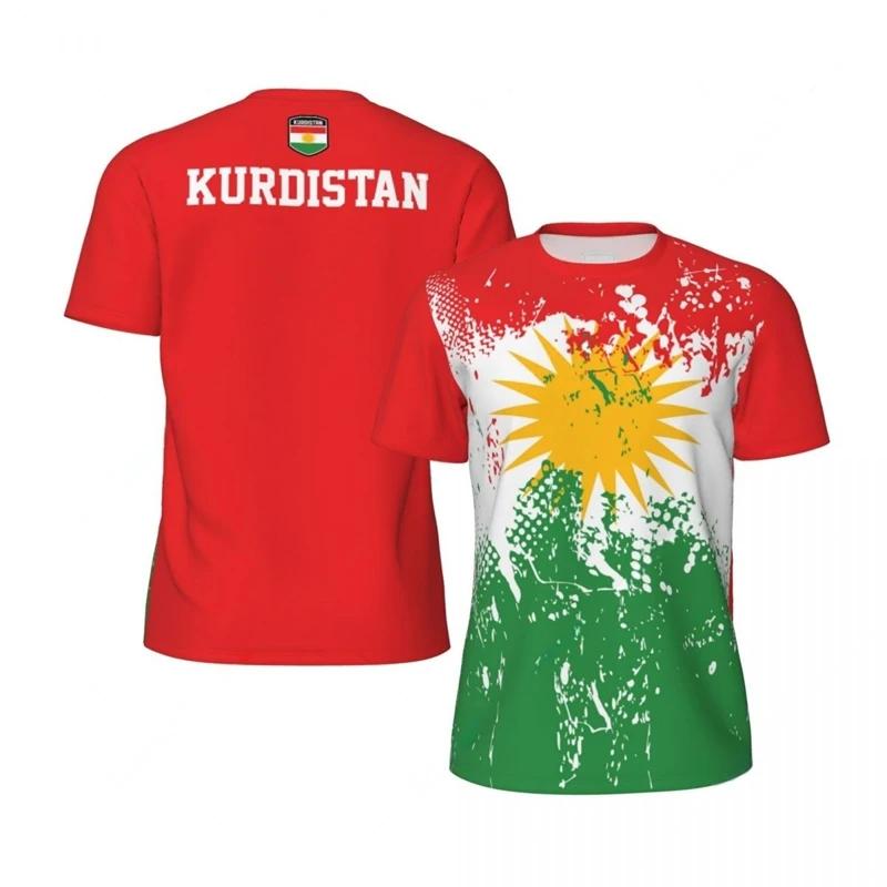 Kurdistan Flag and Emblem Pattern Men's Sportswear Fashionable 3D Printed Sports T-shirt Casual Oversized Breathable T-shirt 6XL