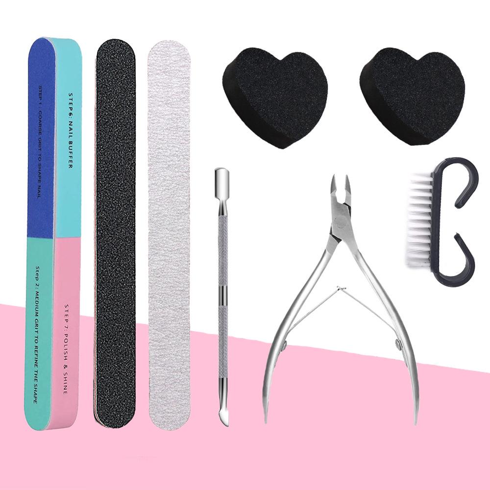 

8-Piece Manicure Tool Set: Cuticle Nipper, Nail File, Buffer, Polishing Strip, Manicure Brush, and Steel Pusher. 24x10cm чёрный