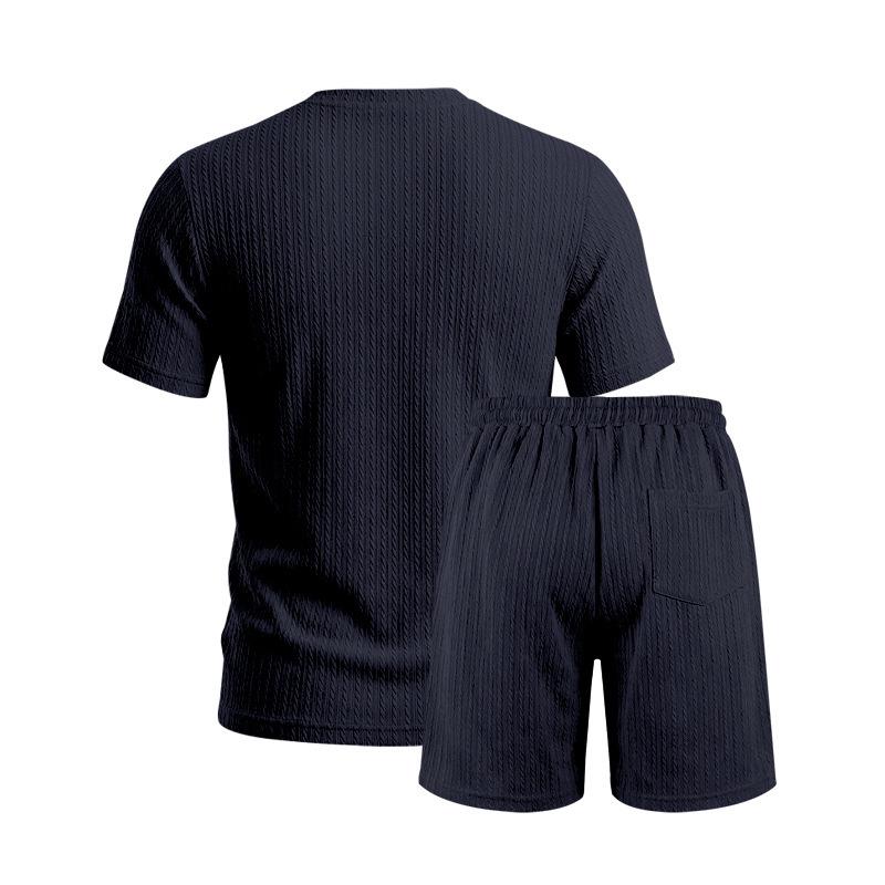 Summer Retro Men's Loose Knit Henley Shirt & Shorts Set