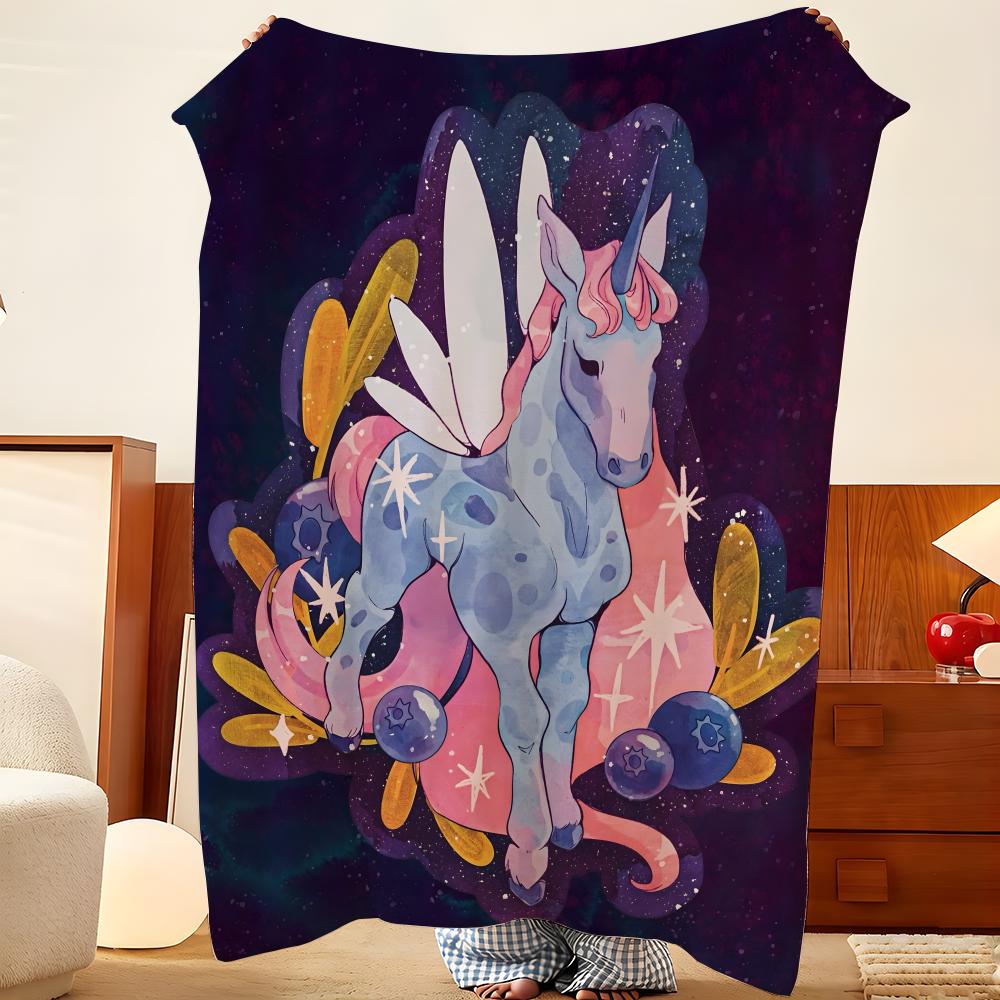 Cartoon S-Star U-Unicorn Throw Flannel Throw Blanket, Lightweight Cozy, Durable Washable cute Cool