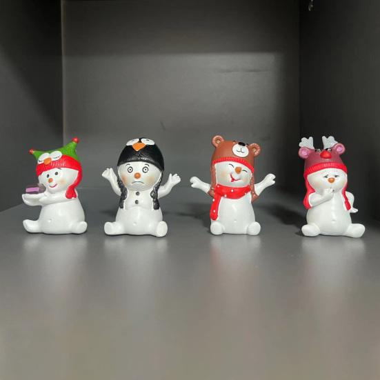 Christmas Snowman Figurine Mini 3" Resin Sitting Snowman Tabletop Decoration for Home Desk Shelf Fireplace Mantle Winter Holiday Party Supplies