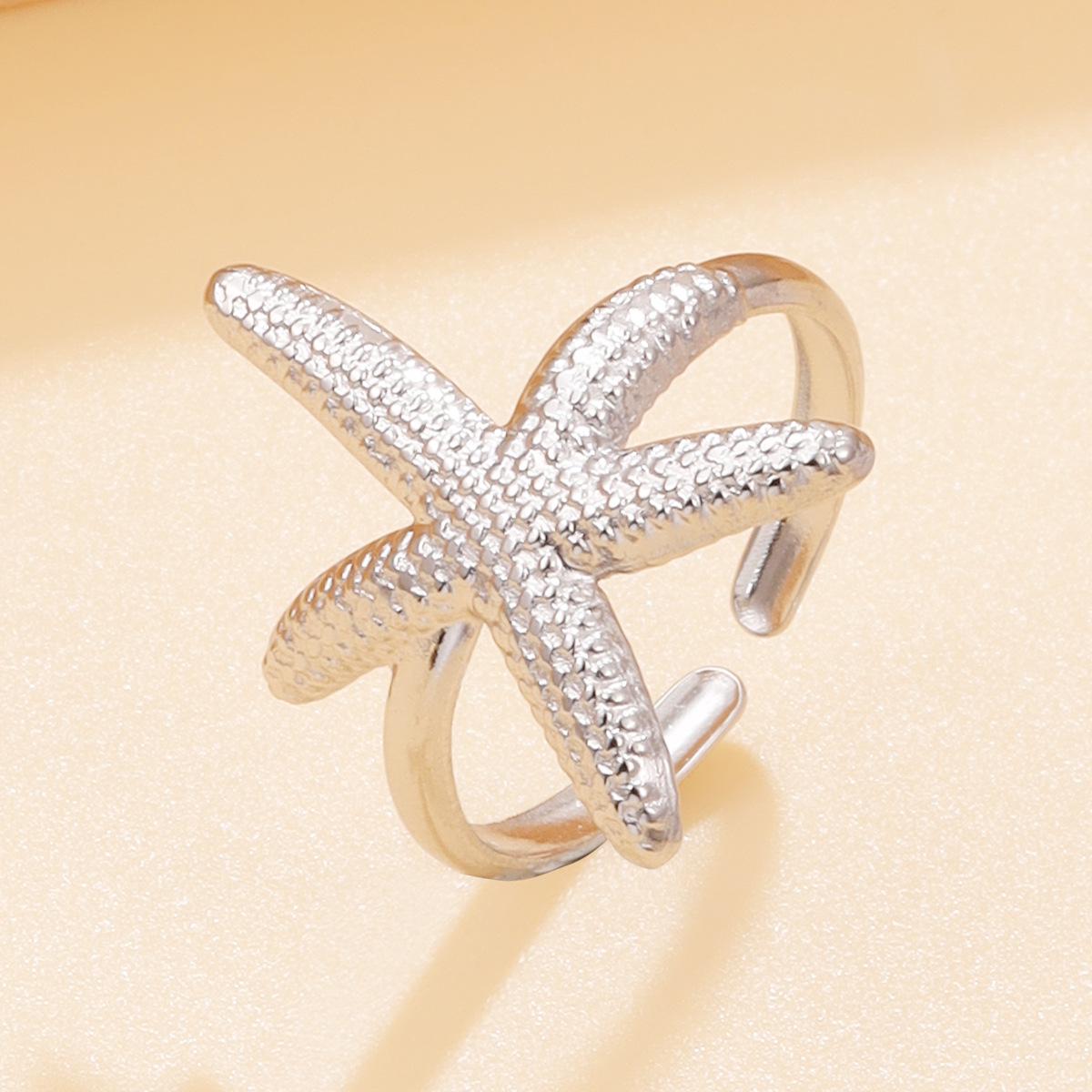 Trendy Marine Resort Style Starfish Ring - 18K Gold Plated Stainless Steel Jewelry