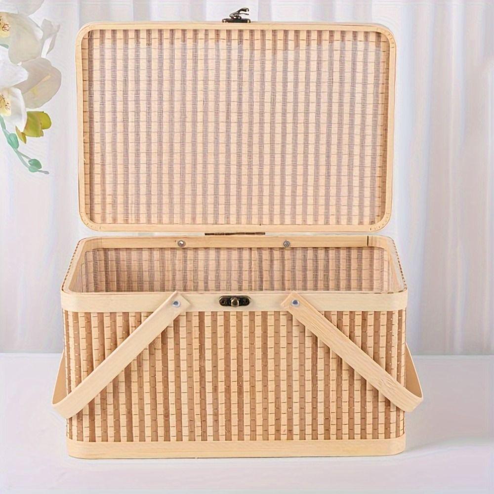 Chinese Style Moon Cake Box Natural Bread Storage Basket Bamboo Basket Wedding Party