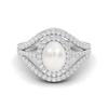 3.14 Cts Oval Cut Solitaire Pearl Halo Three Layer 925 Sterling Silver Accent Wedding Ring