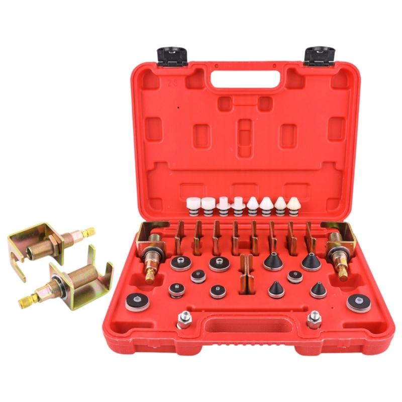 Vehicle Air Conditioning Leak Test Kit with Service Fittings, Sealing Plugs and Storage Case, 26-Piece Inspection Set for Garage Repair
