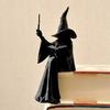 Black Witch Figurine for Home Shelf Faceless Sitter Figurine, 3D Printed Wizard Statue with Halloween Party Tabletop Decoration Wand Spell Book,