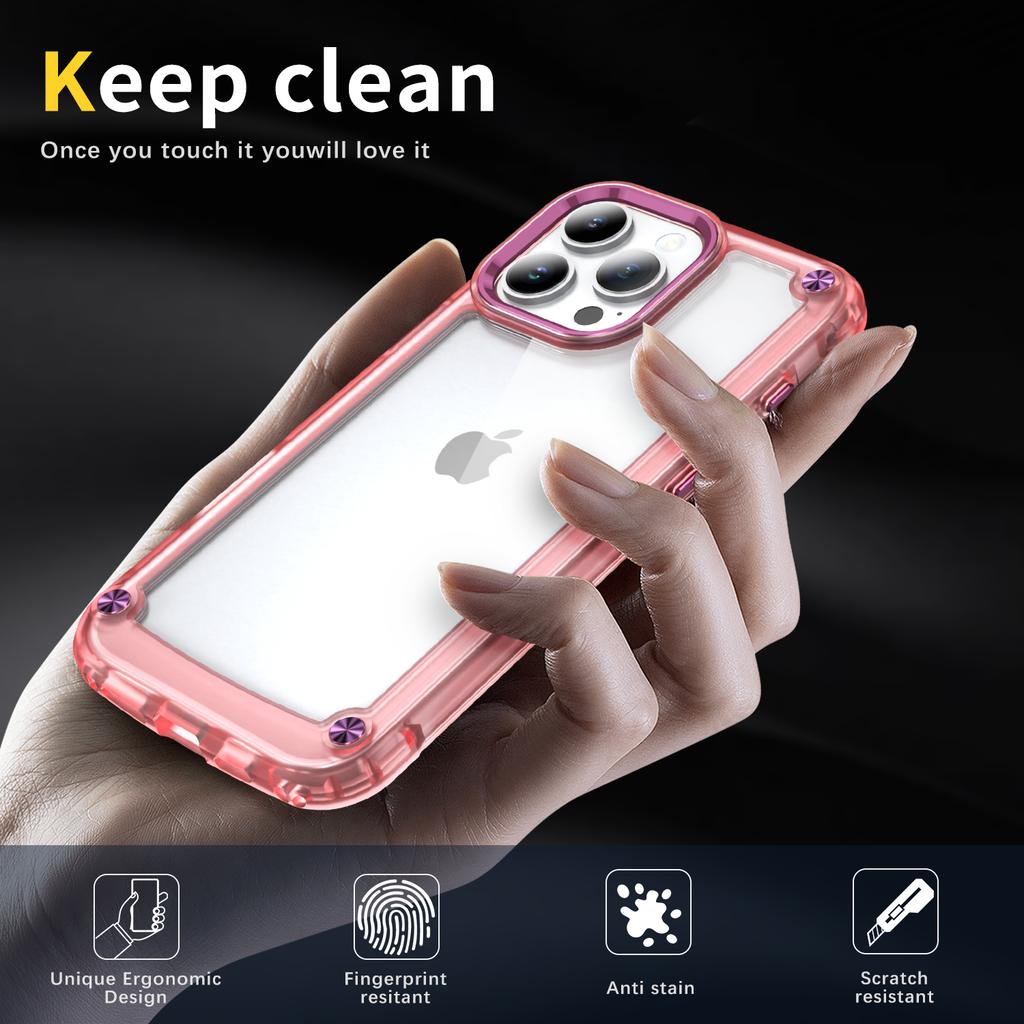 For iPhone 16 Pro Max Case Anti-Drop TPU Frame Clear PC Back Cover
