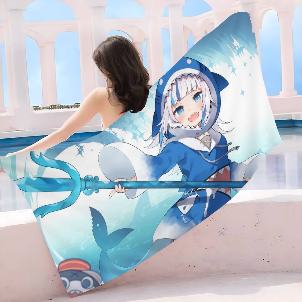 Cartoon Girl G-Gawr G-Gura Big Microfiber Beach Towels Quick Dry Towel Sand Beach Towels Pool Towel for Travel Swim Pool Yoga