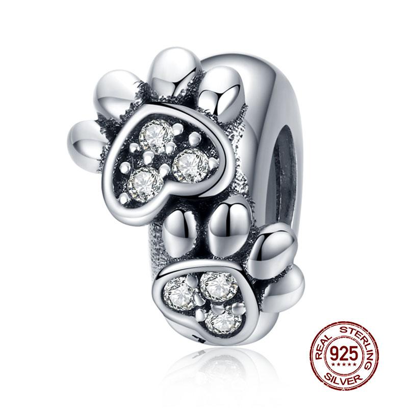 WOSTU 925 Silver Animal Cat Charm Pendant Heart Family Ladybug Bee Beads Fit Original Bracelet DIY Jewelry For Women