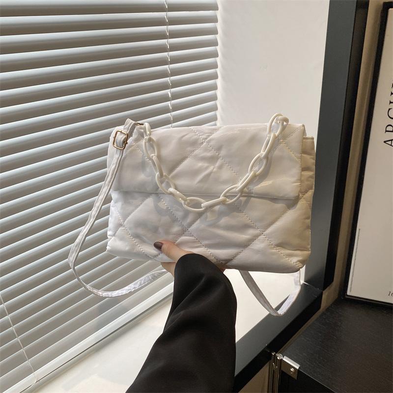 Winter Cotton Padded Quilted Handbag For Women Chain Rhombic Pattern Designer Feather Down Bag Purse Ladies Shoulder Tote Bags