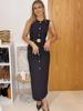 Women's European and American Style Sleeveless Midi Dress with Belt - Sexy Crew Neck for Spring
