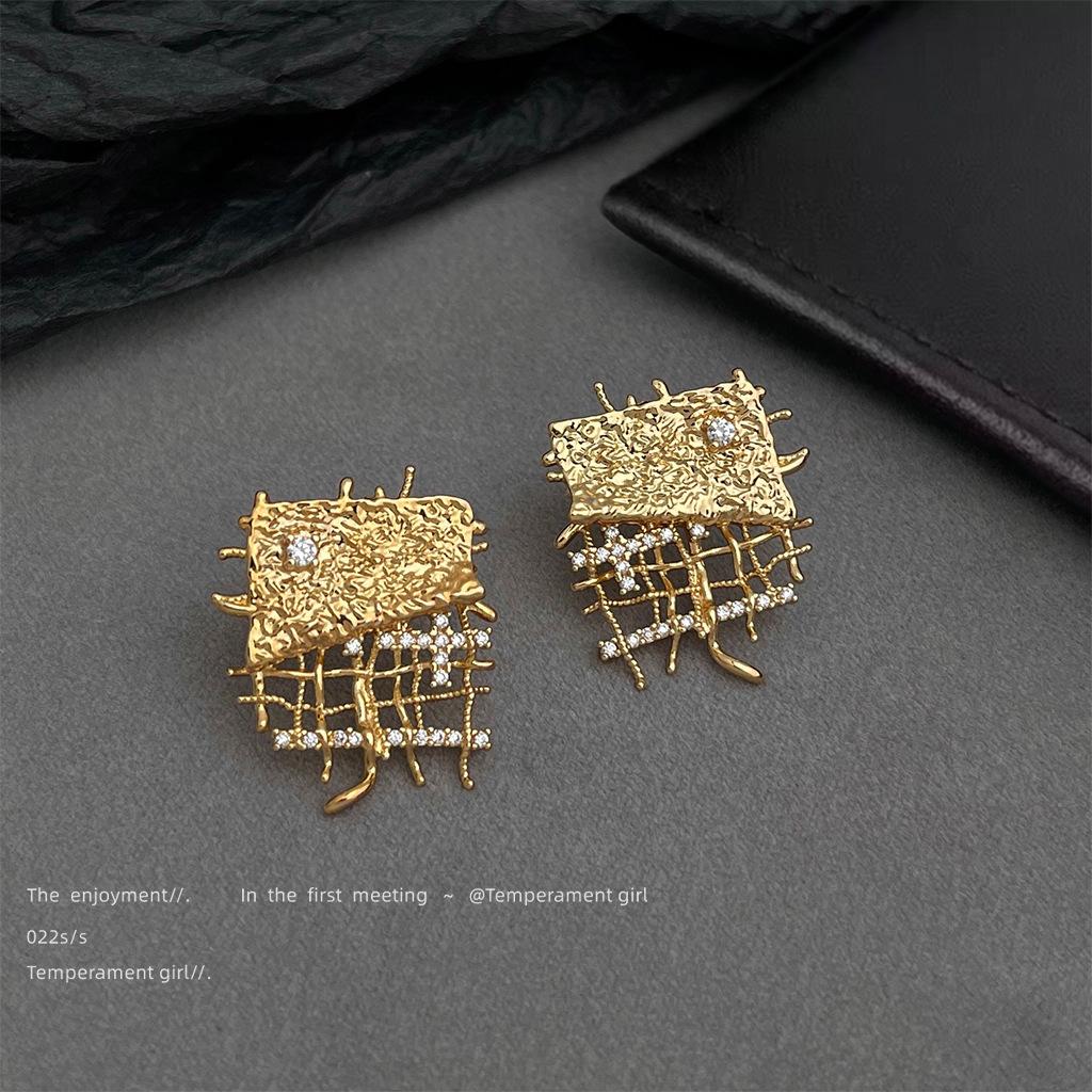 ins design micro-inlaid zircon color retention electroplating needle new creative earrings earrings