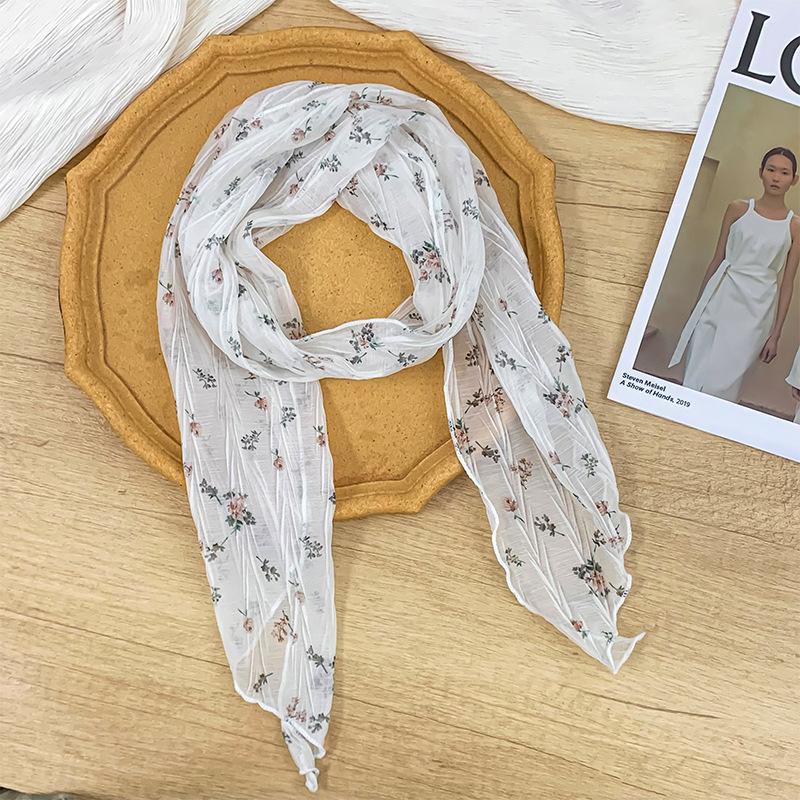 

Thin scarf silk scarf long strip new versatile small fresh floral neck scarf tied hat streamer waist silk scarf