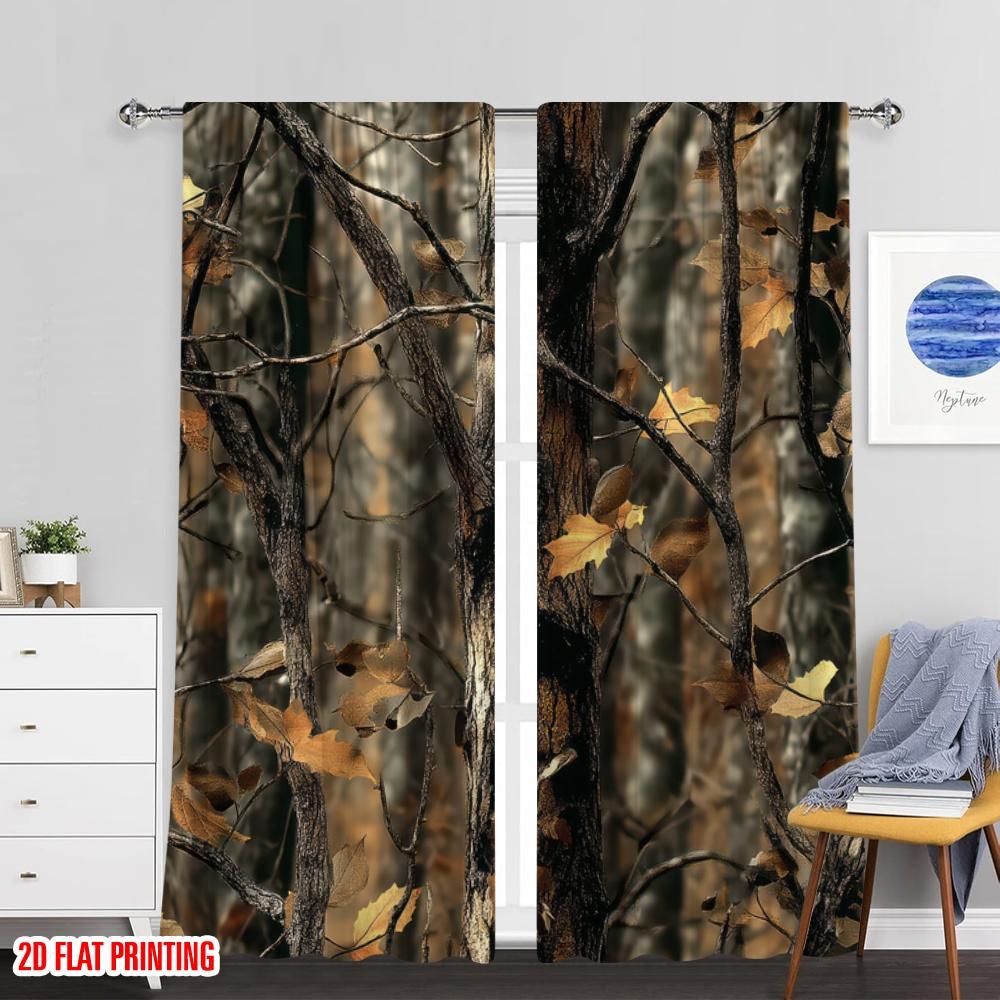 Set Of 2 Flat Printing Drapes Camo Tree Versatile Polyester Without Electricity Birthday Party Perfect Apartment Curtain