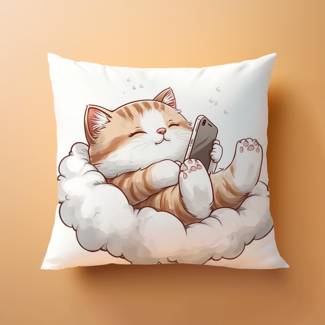 

Modern cat holding a smartphone and cloudpatterned pillowcase suitable for living room and bedroom decoration 40cmx40cm