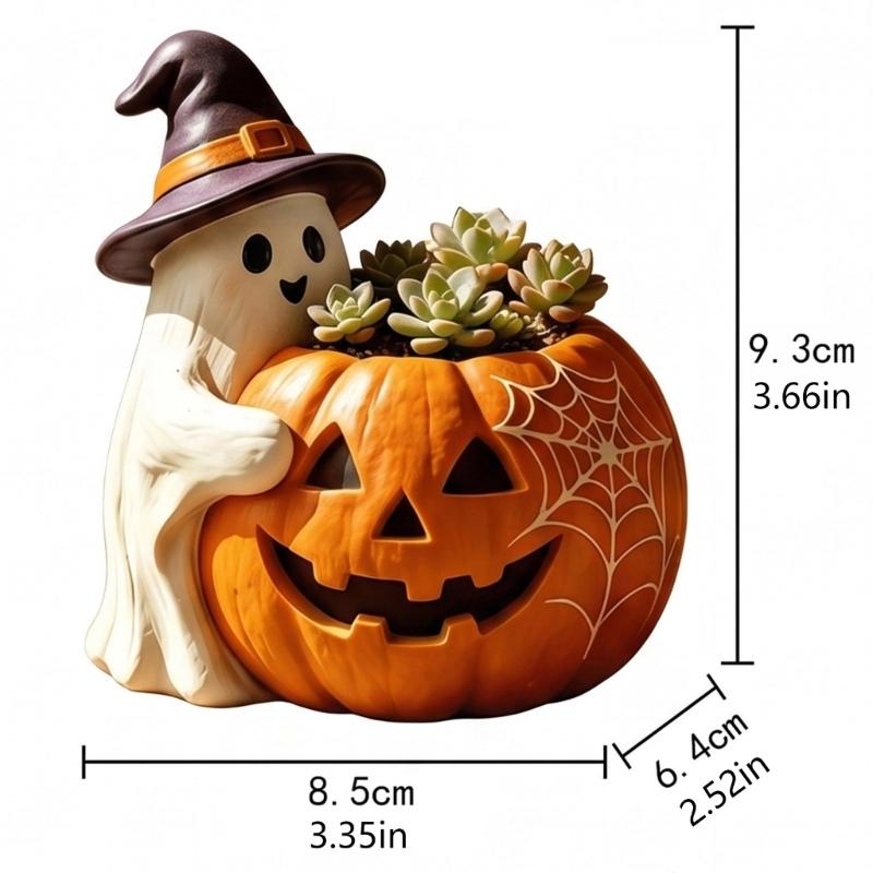 Resin Pumpkin Shape Planter Decorative Pen Cup Container for Halloween Party Decoration Tabletop, Shelf Display