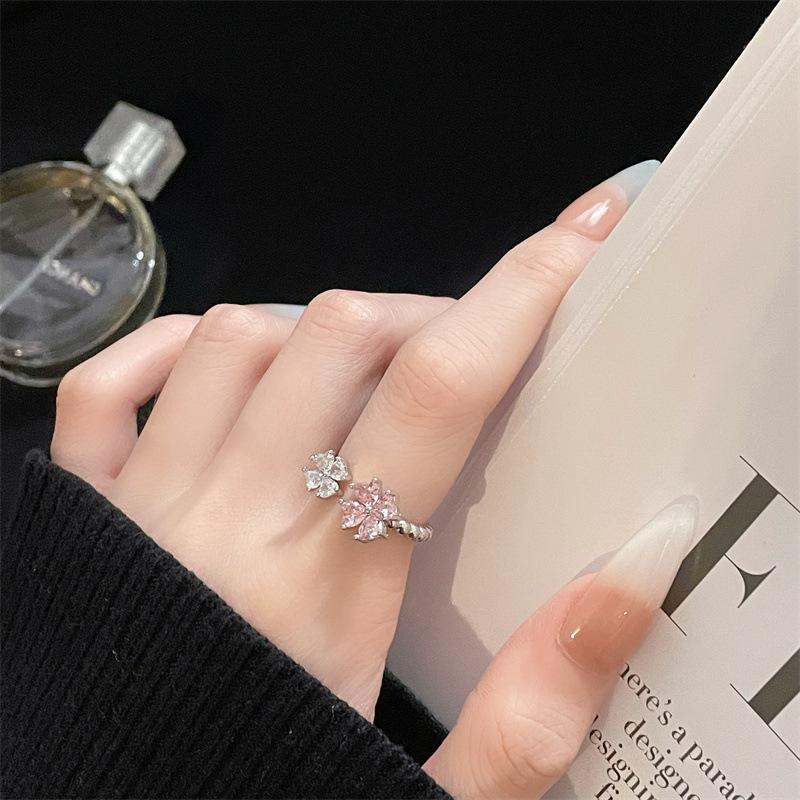 Rosa Zirkon Serie Süßer Super Flash Fee Gas Voll Diamant Öffnungsring Nische Design Schleife Mode Zeigefingerring