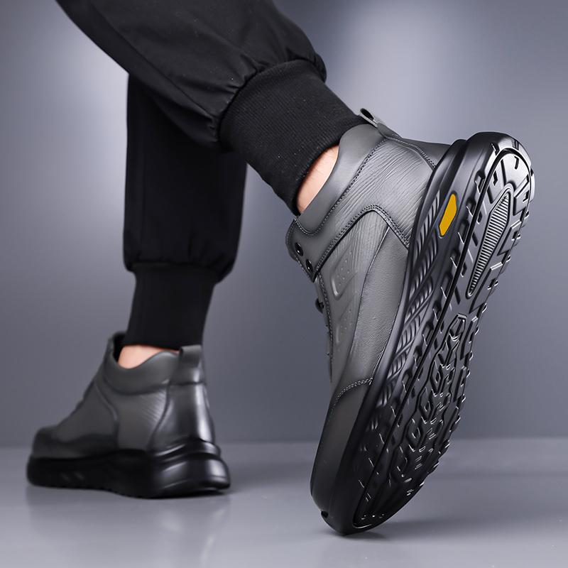 Winter Men's Casual Cotton Shoes High-top Outdoor Heavy Warm Heat-locking Cotton Leather Shoes Lace Up Warm Plush Ankle Boots