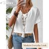 JPNTKY Women's Fashion Casual Solid Color Print V-Neck Short Sleeve Blouses & Shirts