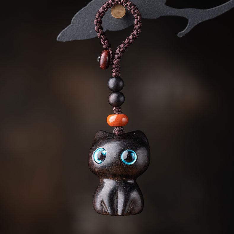 Purple Ebony Cute Wealth Attracting Cat Car Keychain Pendant Antique Style Pendant Mobile Phone Handmade High-end Hanging Accessory
