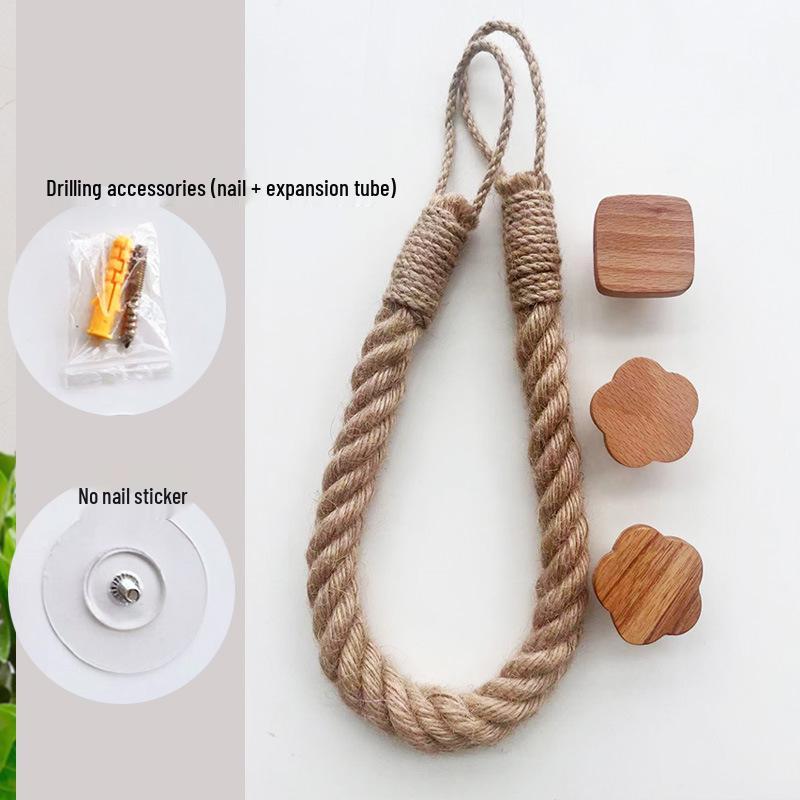 Hemp Rope Tissue Holder: Solid Wood & Cotton Woven Towel Rack, Creative No-Drill Roll Paper & Face Towel Storage Shelf