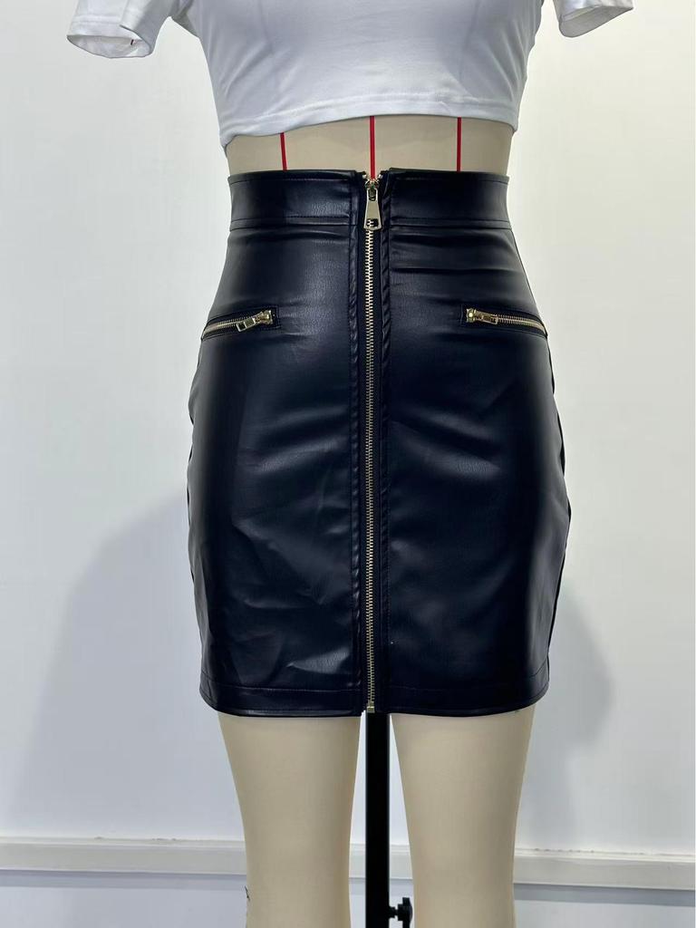 Europäischer und Amerikanischer Sexy Schlanker Reißverschluss PU-Leder Patchwork Rock, Hüftbetonter Stil, Neues 2025 Design