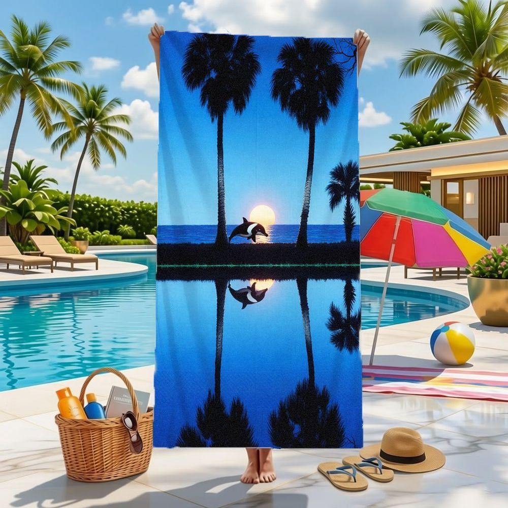Aesthetic Sunset Beach Towel 1Pc Microfiber 2D Flat Printed Sandproof Waterproof Picnic Mat Swim Bath Towel Aesthetic