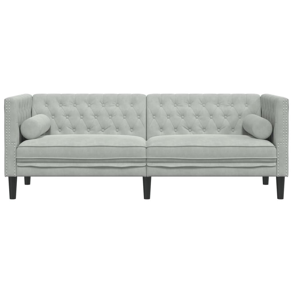 Chesterfield Sofa with Neck Pillows 3 Seater Light Grey Velvet