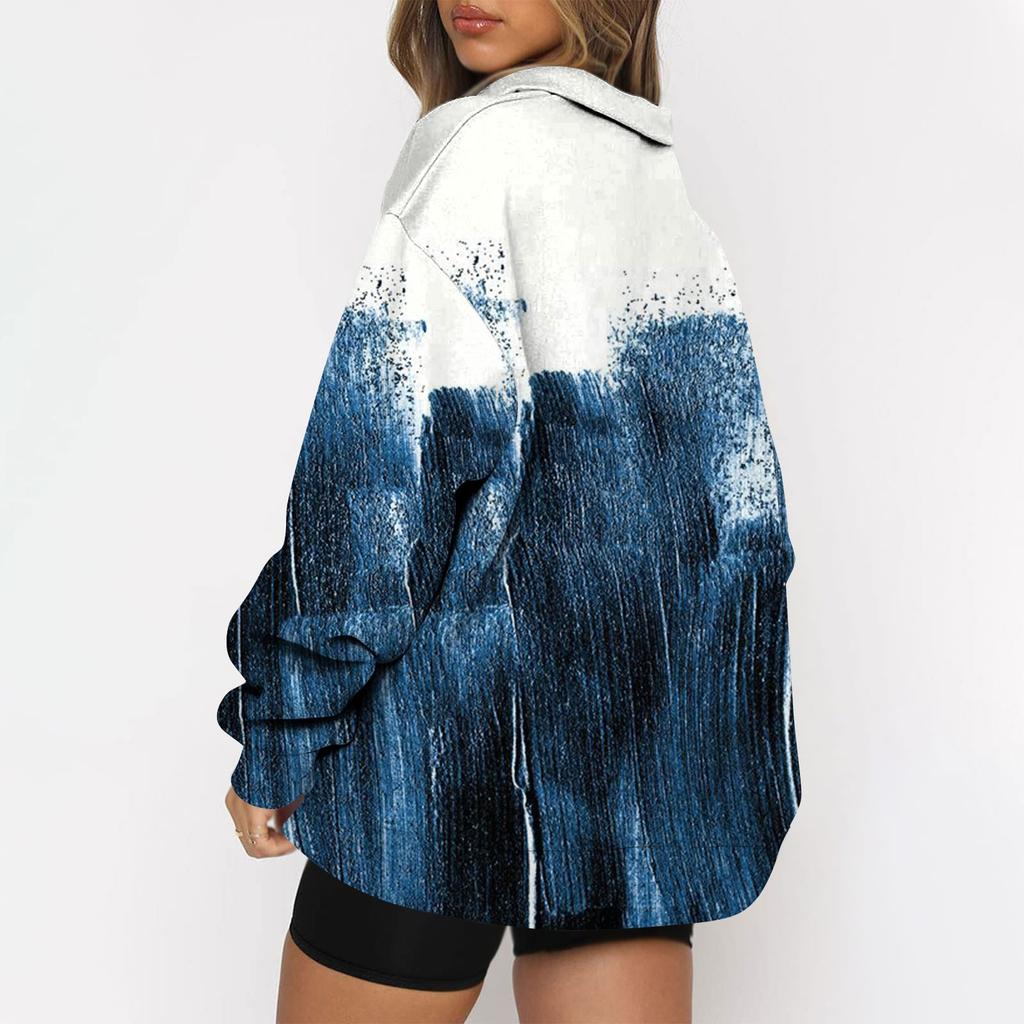 Women's Casual Fashion Long Sleeve Flower Print Oversize Zip Sweatshirt Top