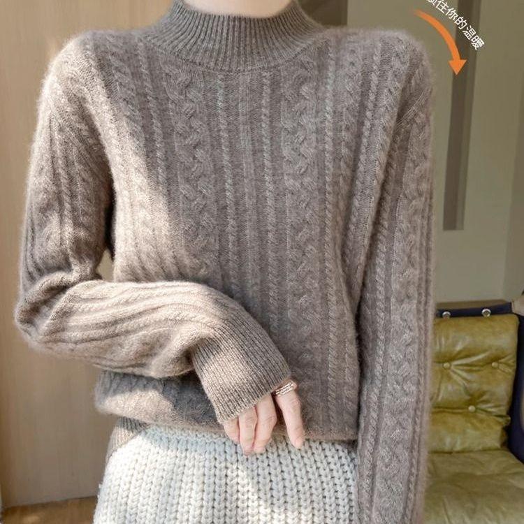 

Однотонный свитер с высоким воротом, универсальный вязаный свитер с длинными рукавами для весны и осени, женская одежда M