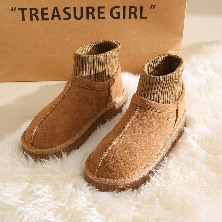 

Soft leather version~ Skinny boots thick-soled snow boots women s 2025 winter new velvet thickened warm knitted cotton boots tide 40